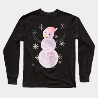 Cute Watercolor Pastel I Love Volleyball Snowman in Mauve Long Sleeve T-Shirt